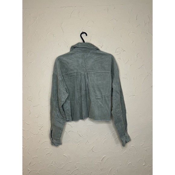 Forever 21 Women's Cropped Button Down Long Sleeve Corduroy Jacket Size S Green - Picture 2 of 3